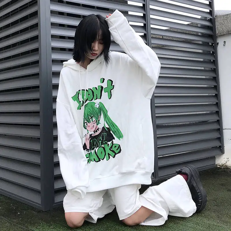 

Loose Kawaii Hoodies Women Top Ladies Casual Cartoon Cute Funny Japan Long Sleeve Female Sweatshirt Autumn High Street Hoodies