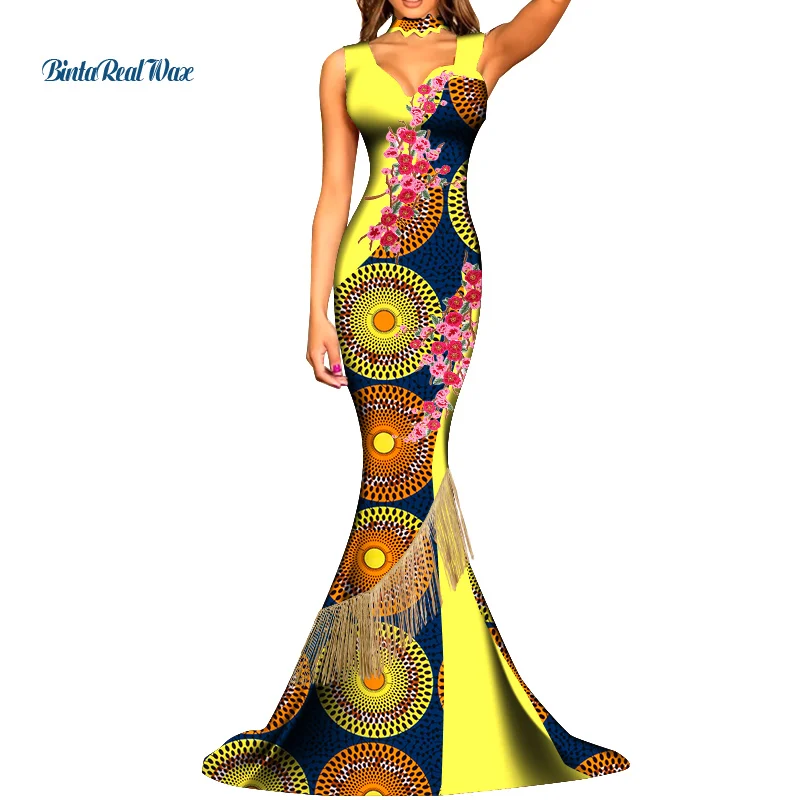 

Fashion Lady Evening Gowns African Style Dresses for Women Dashiki Party Dress Halter Mermaid Long Robe Dresses with Lace WY620
