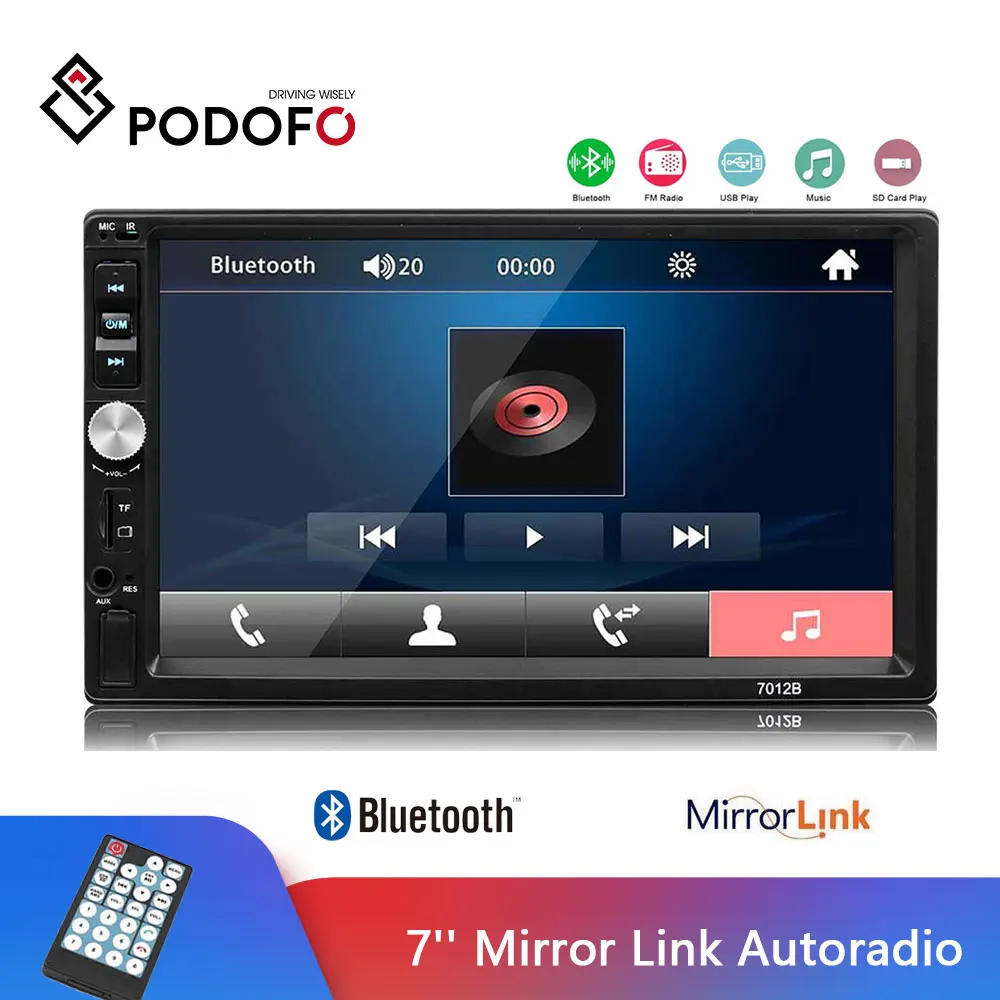 Автомагнитола Podofo 2 Din 7 ''зеркальная связь Авторадио Bluetooth зеркальная поверхность подключение для Android/Iphone