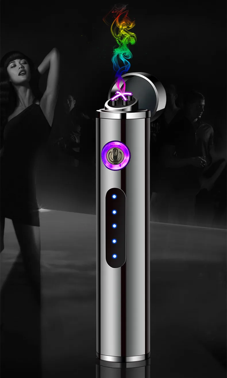 Зажигалки с двойным дуговым экраном, ветрозащитные зажигалки с usb-зарядкой, маленькие металлические электрические Плазменные зажигалки, мужские подарочные металлические зажигалки