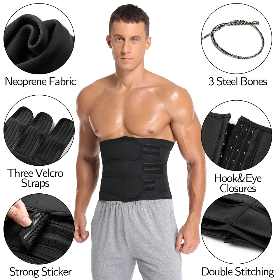 Men Waist Trainer Slimming Body Shaper Fitness Belt Weight Loss Fat Burning Sport Girdle Sweat Trimmer Workout Cincher Shapewear