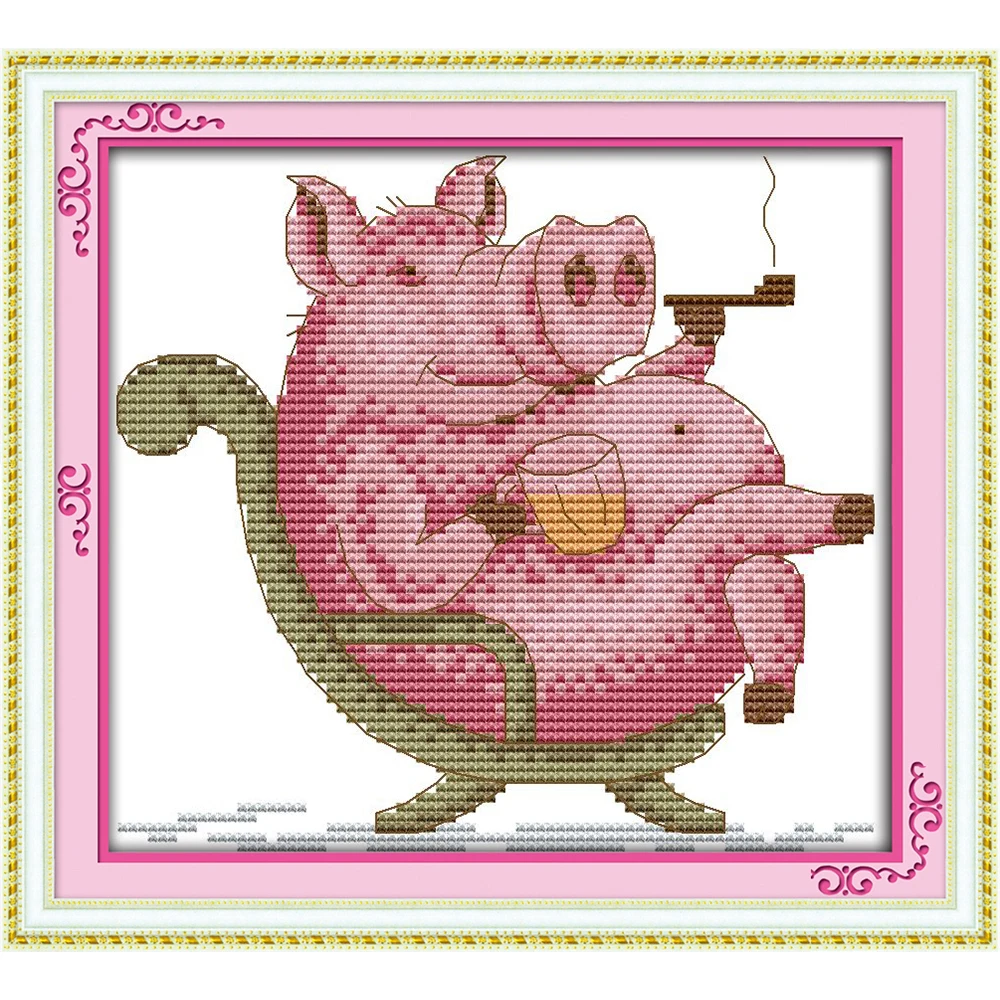 

Everlasting Love Cozy Pig Dad Chinese Cross Stitch Kits Ecological Cotton Stamped 14CT 11CT DIY Gift Wedding Decoration For Home