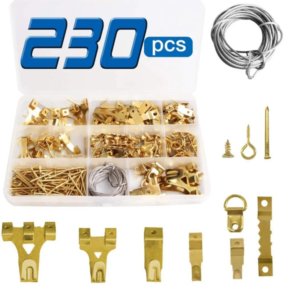 

230Pcs Metal Seamless Nail Wall Nail Photo Frame Pendant Hook Wire Rope Steel Nail Hanging Ring Screw Set Hardware Tool