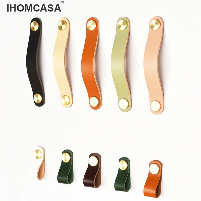 IHOMCASA 8 цветов винтажный рукоятки выдвижных ящиков мебели золотой Латунный шкаф ручки для кухонного шкафа фурнитура Дверные ручки из натуральной кожи - изображение