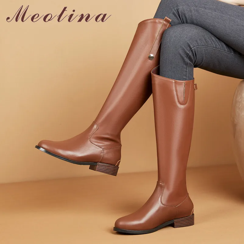 Meotina/зимние сапоги для верховой езды Женские до колена из натуральной кожи на