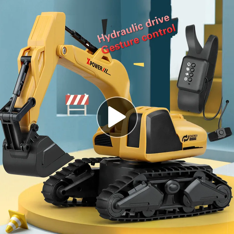 2021 Excavator Gesture Hydraulic Simulation Remote Control Induction Hook Digging Machine Children's Model Engineering Car Toys enlarge