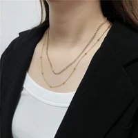 double layers gold color crystal chain necklace for women fashion beaded chain rhinestone chain female necklace jewelry collar