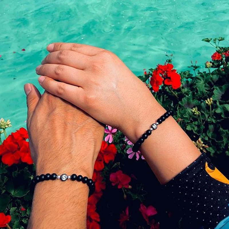 Браслеты с буквами для пар натуральные камни браслет бусинами мужчин и женщин 26