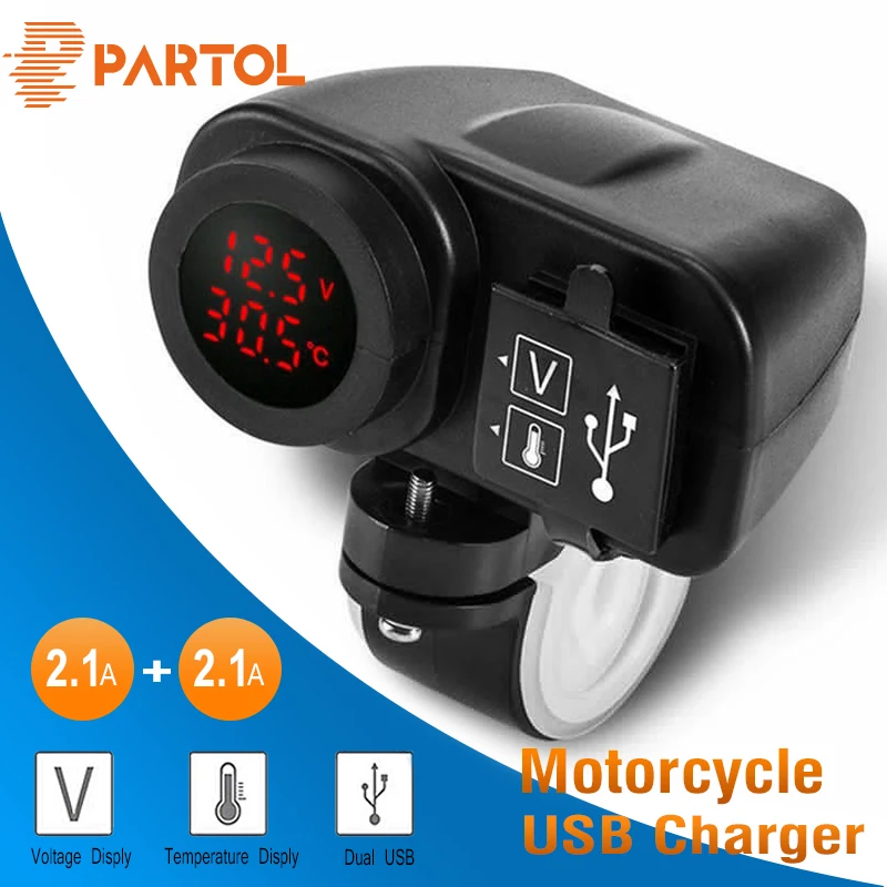 Зарядное устройство USB Partol для мотоциклов 12 В 2 1 А + а с цифровым вольтметром и