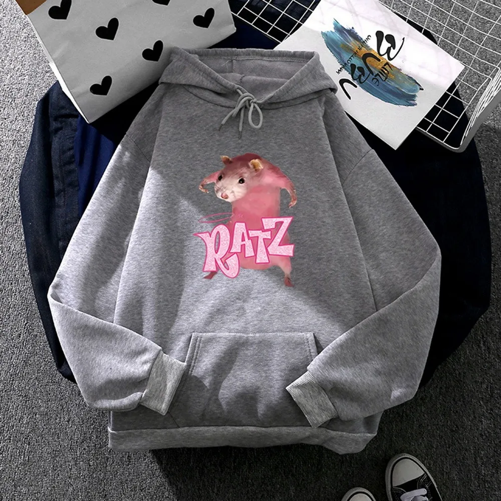 2021 RATZ Letter Print Kawaii Mouse Printed Hoodies Men Harajuku Cartoon Oversized Streetwear Winter Sweatshirts Street Hoody