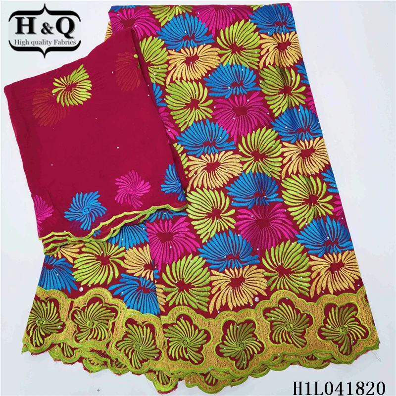 

H&Q newest embroidery african voile lace fabric swiss dry laces with stone and rhinestones in switzerland for sewing party dress