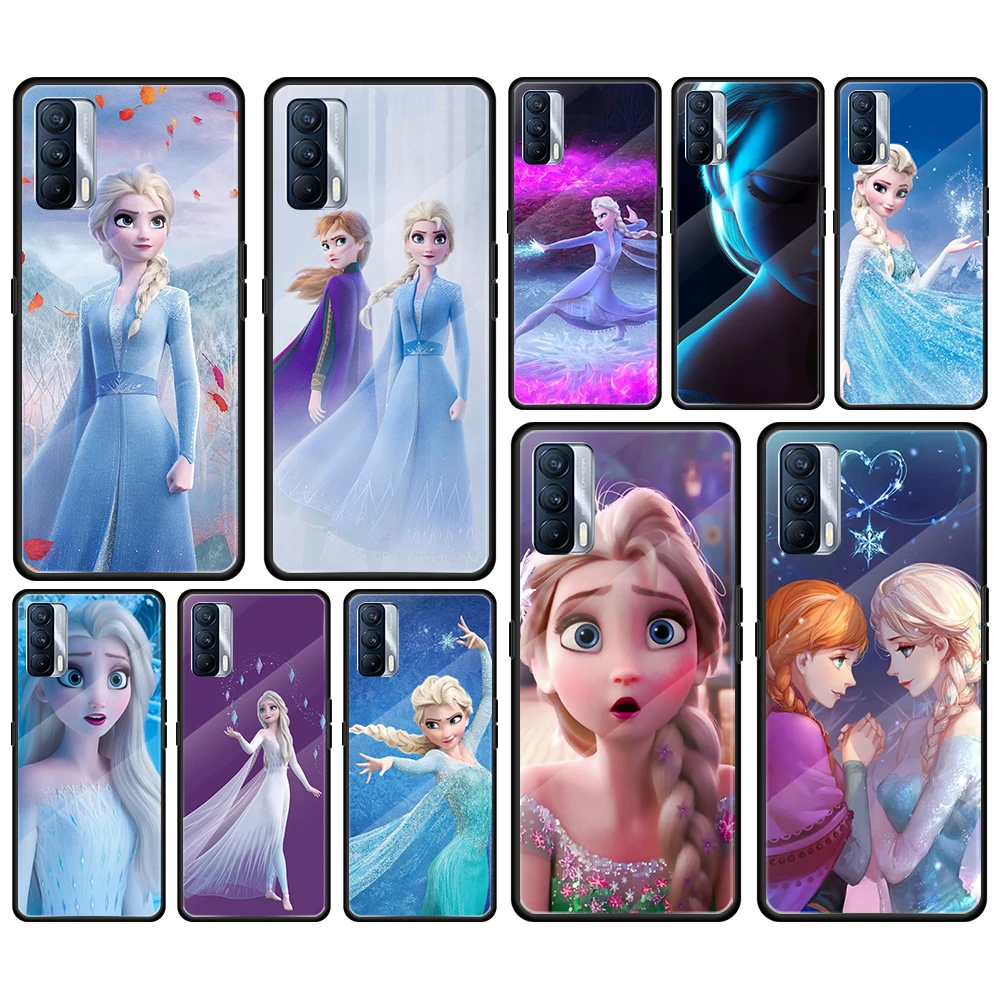 

Beautiful Princess Elsa Tempered Glass Cover For Realme 7 7i XT C3 6 5 Pro for OPPO A9 2020 A52 Find X2 Lite Phone Case