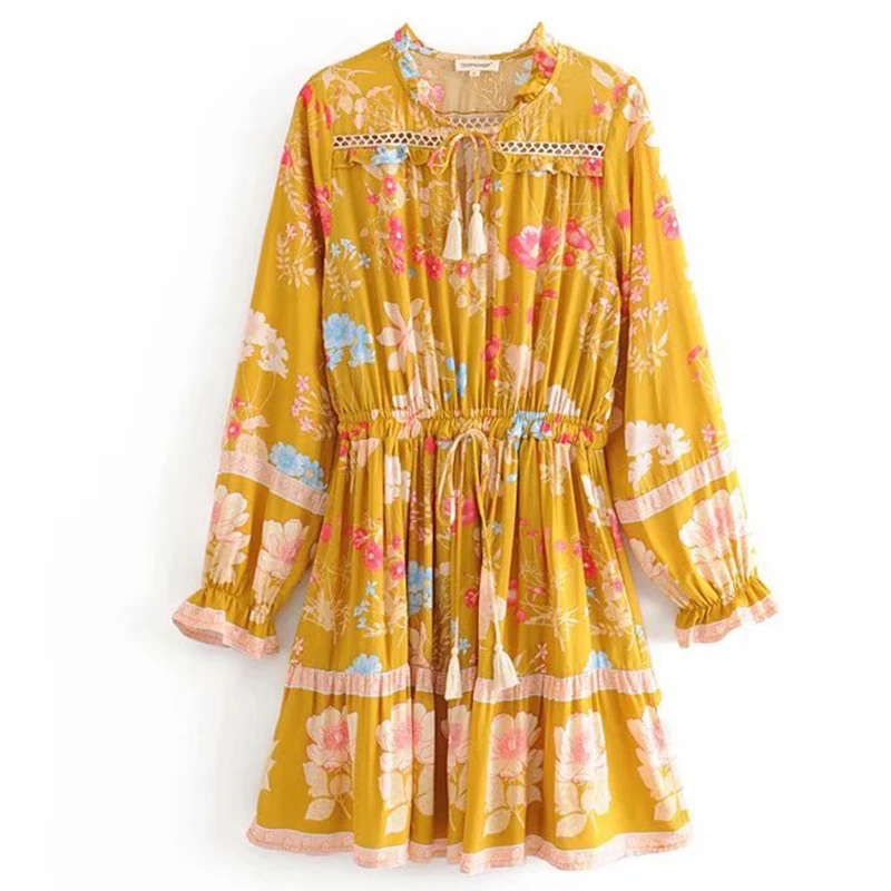 Шикарное мини-платье с цветочным принтом и длинным рукавом элегантное короткое