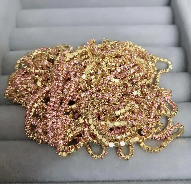 ss4 22 pink gold Ss4 1,4 мм стразы на цепочке, Необычные кисточки с драгоценными камнями, отделка кристаллами струйный Розовый Синий Блестящий DIY Ювелирная цепочка для дизайна ногтей - Цвет: ss4 22 pink gold