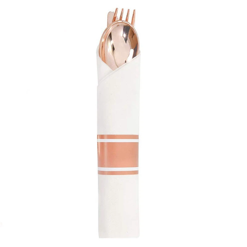 200Pcs Rose Gold Plastic Cutlery with Napkins-Heavyweight Disposable Flatware Includes 50x Forks Spoons Kniv | Дом и сад