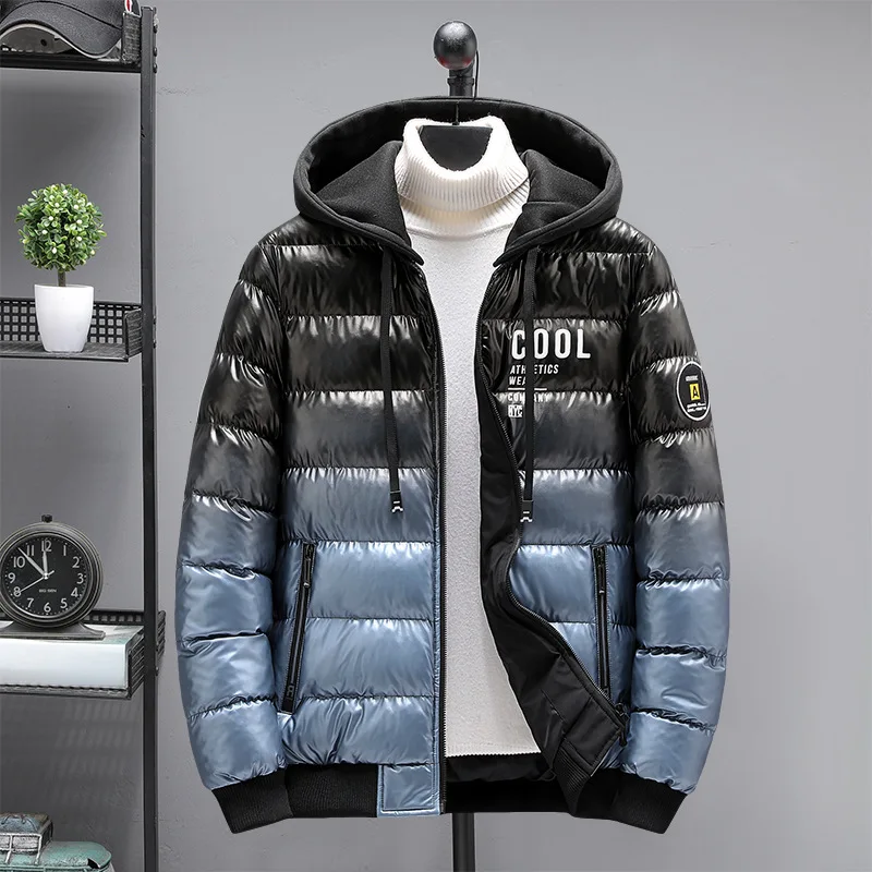 Men's Fashion Gradient Color Detachable Hooded Padded Jacket Youth Tide Brand Ins Baseball Uniform Jacke Winter Coat Men