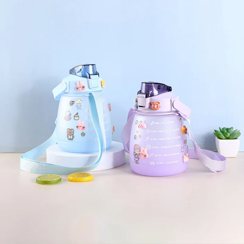 Бутылка для воды с большим животом 1.3 л соломинкой Портативный Спорт на открытом