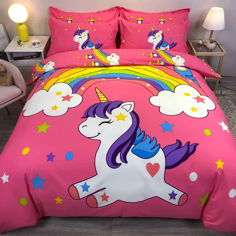 Комплекты постельного белья розового цвета с милым пододеяльником и мультяшным