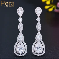 pera delicate shiny white cubic zirconia silver color long water drop dangle earrings for ladies costume prom party jewelry e613