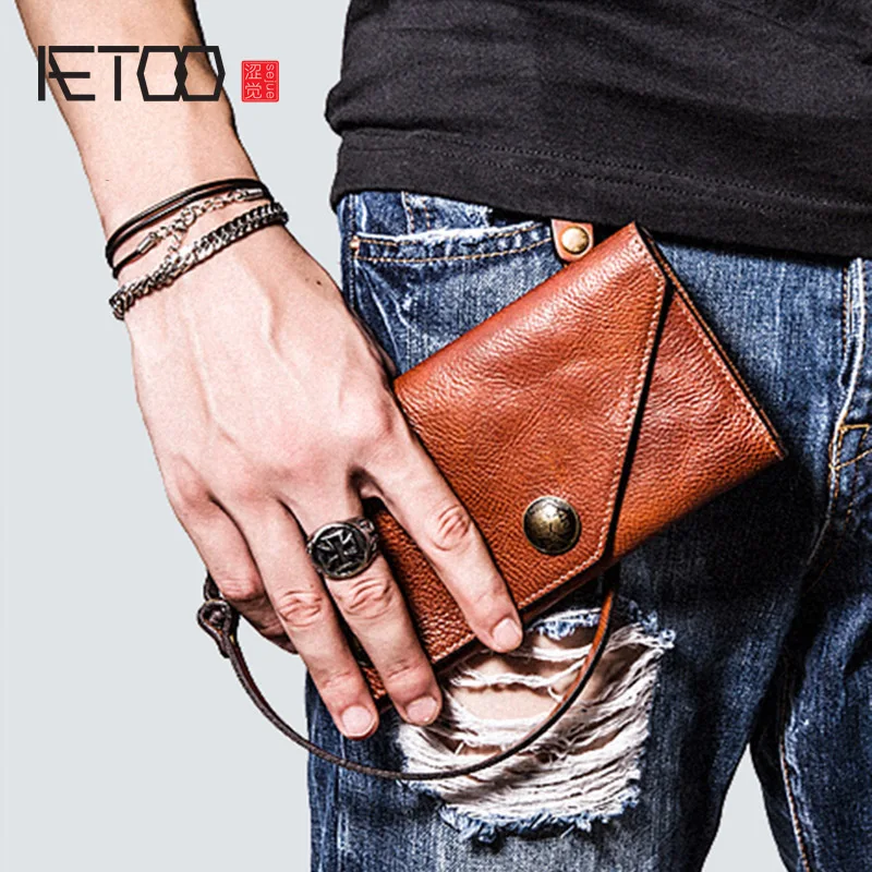 

AETOO Retro multi-card wallets, men's long ultra-thin leather wallets, trendy and personalized card holders for men