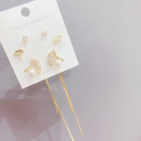 wholesale silver plated fashion ginkgo leaf earrings long fringe eardrops female online influencer stud trendy jewelry