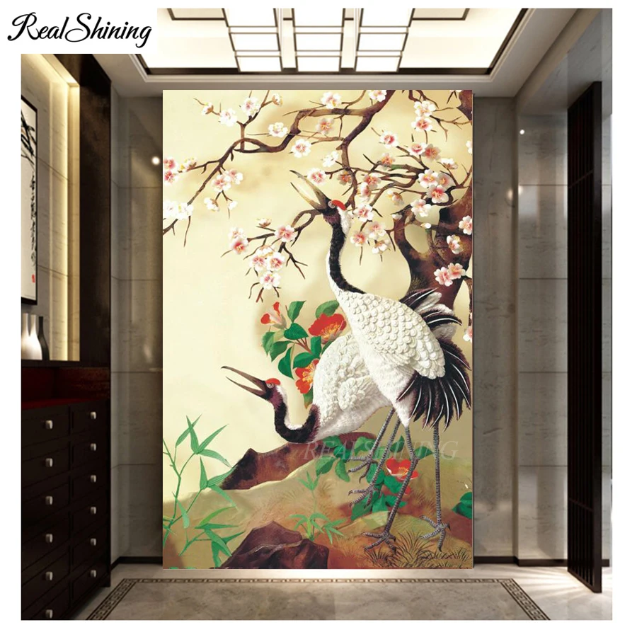 3d обои китайский журавль птицы цветы Diy алмазная живопись Алмазная мозаика 5d
