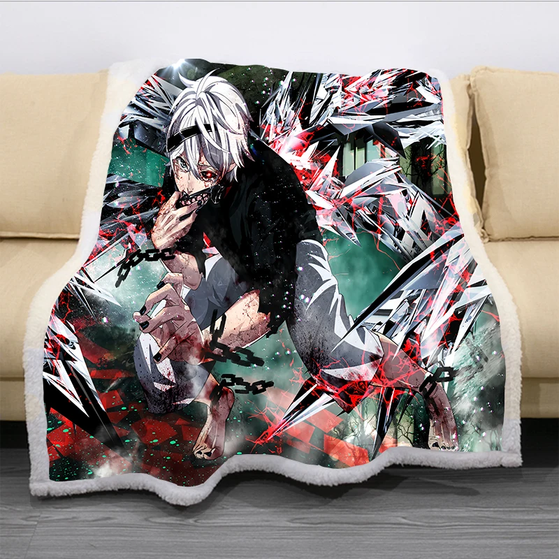 

Tokyo Ghoul Cartoon Funny Character Blanket 3D Print Sherpa Blanket on Bed Home Textiles Dreamlike Style 08