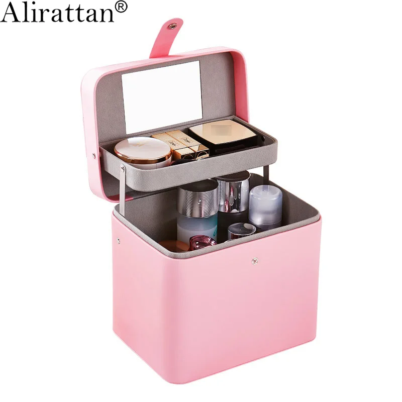 

Alirattan Women Jewelry Storage Box Fashion High Quality Leather Tray Earring Watch Cosmetic Lipstick Storage Box With Mirror