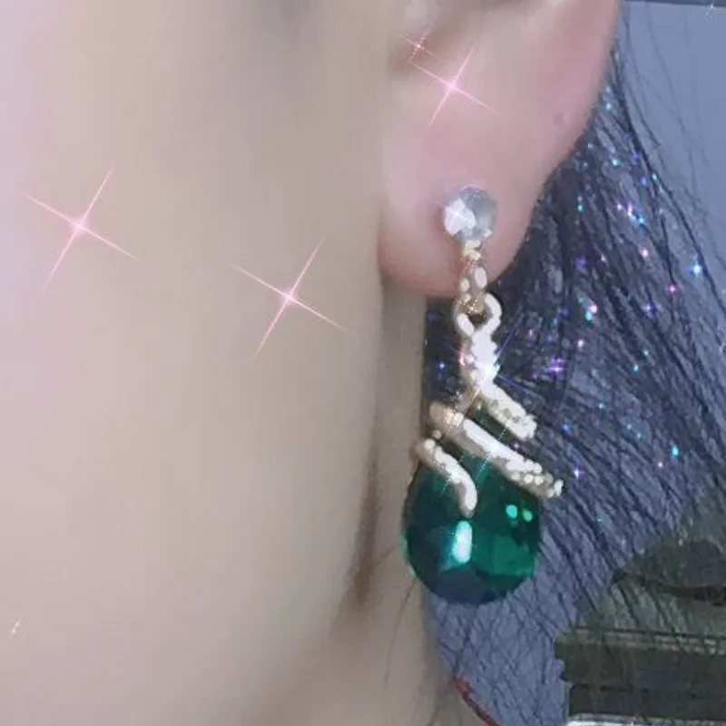 

Crystal Glass Snake Earrings Korean Temperament Long Earrings Filled Cubic Zirconia Jewelry for Women's Wedding Jewelry