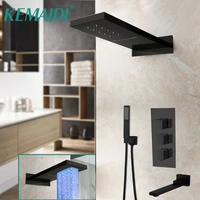 kemaidi led thermostatic mixer bath shower mixer tap 3 4 ways shower faucet wall mounted matte black rain waterfall shower set