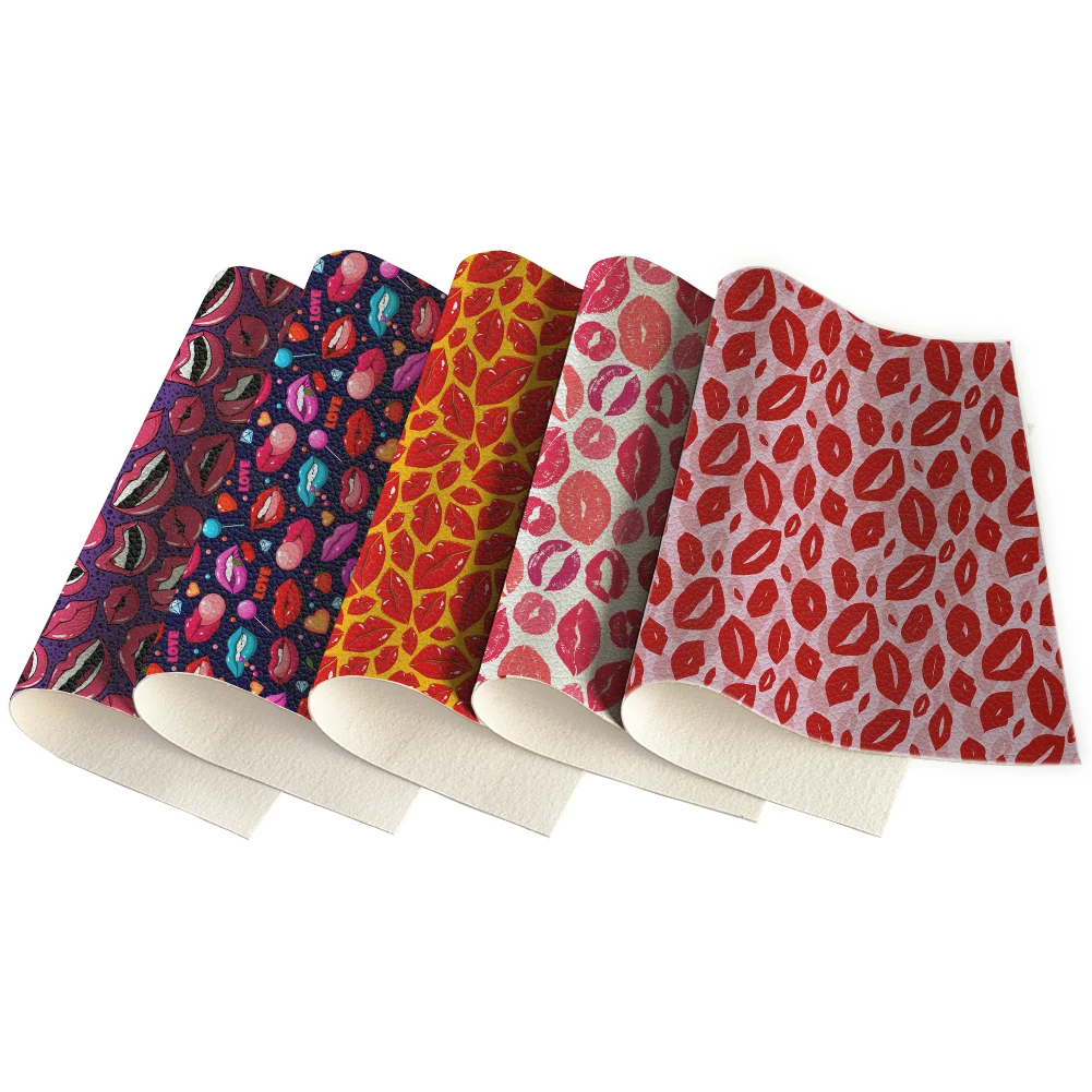 

Valentines Day Classic Litchi Leather Fabric Sheet Litchi Lips Pattern Printed For Making Earrings Hair Bows 30X136CM