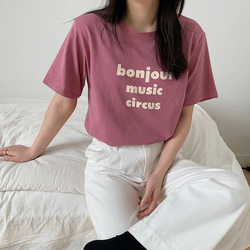 

Harajuku Summer Slim Letters Printed Short Sleeves Brief Korean Loose All Match Girls Fashion High Waist New T-shirts