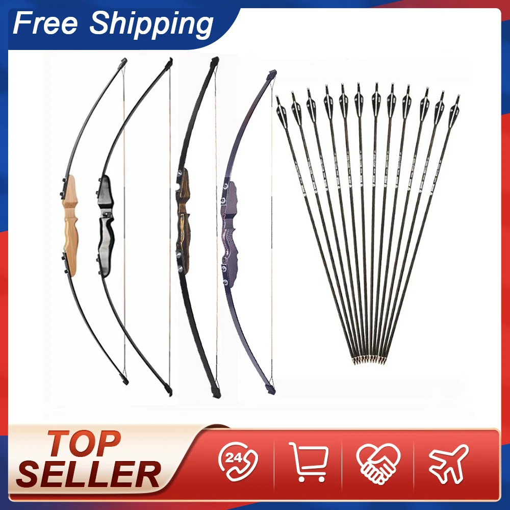 Archery Bow 30/40lbs Recurve Bow with 12pcs Carbon Arrowss Shooting Hunting Game Outdoor Sports
