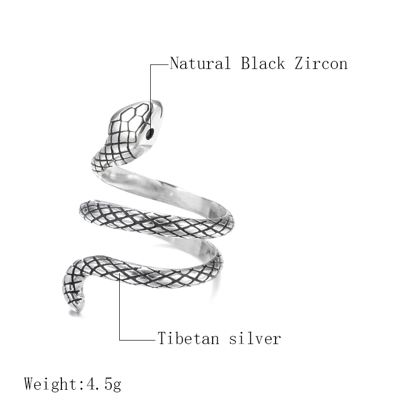 Модные кольца Kinel в виде змеи для женщин кольцо из тибетского серебра с тяжелыми