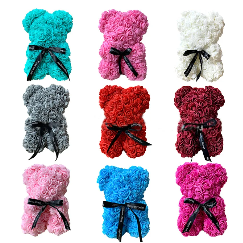 Оптовая продажа 25 см пенопластовый медвежонок из роз Искусственный цветок розы