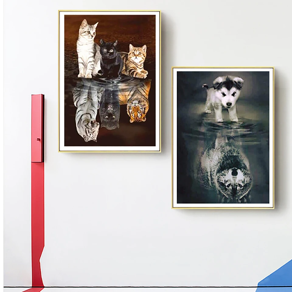 

Diamond Painting Animal Reflection 5D Square Diy Home Decoration Gift Lion Tiger Embroidery Painting Cross Stitch Mosaic Picture