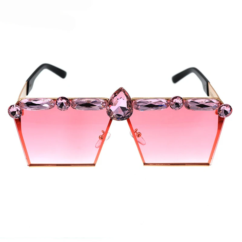 

Luxury Girls Women Sunglasses Crystal Rhinestones Decoration Sun Glasses Gradient Shades Oversized Square Sun Glasses