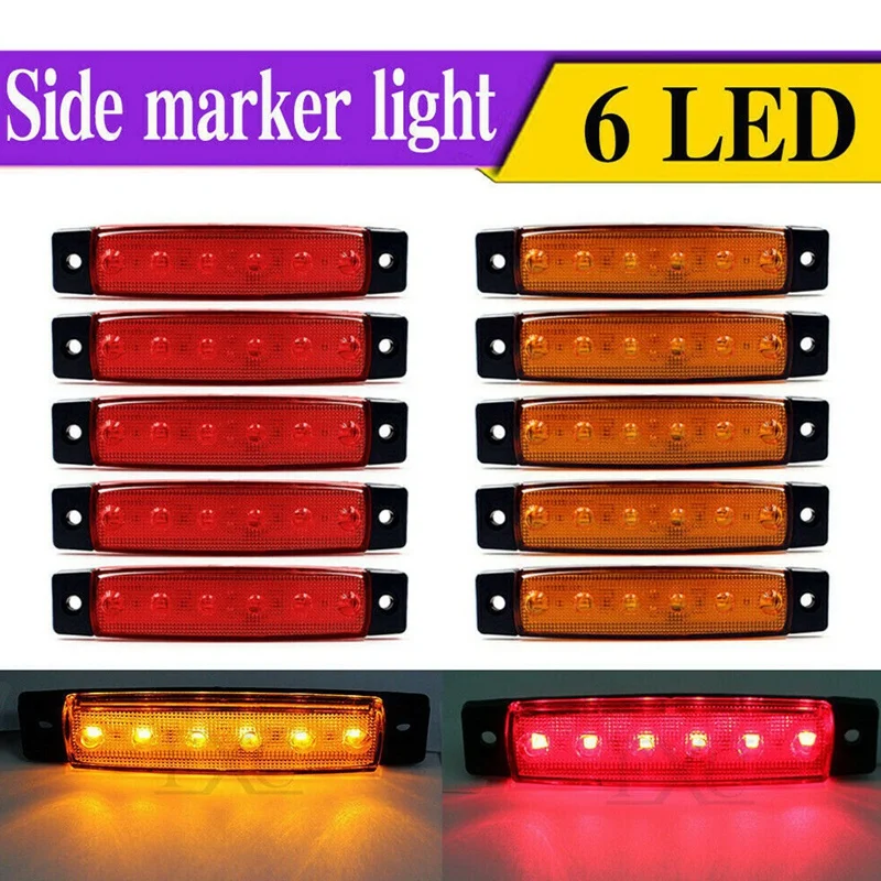 

5X янтарный + 5X Красный 12V 6 светодиодный боковые габаритные Световые индикаторы автомобильный прицеп