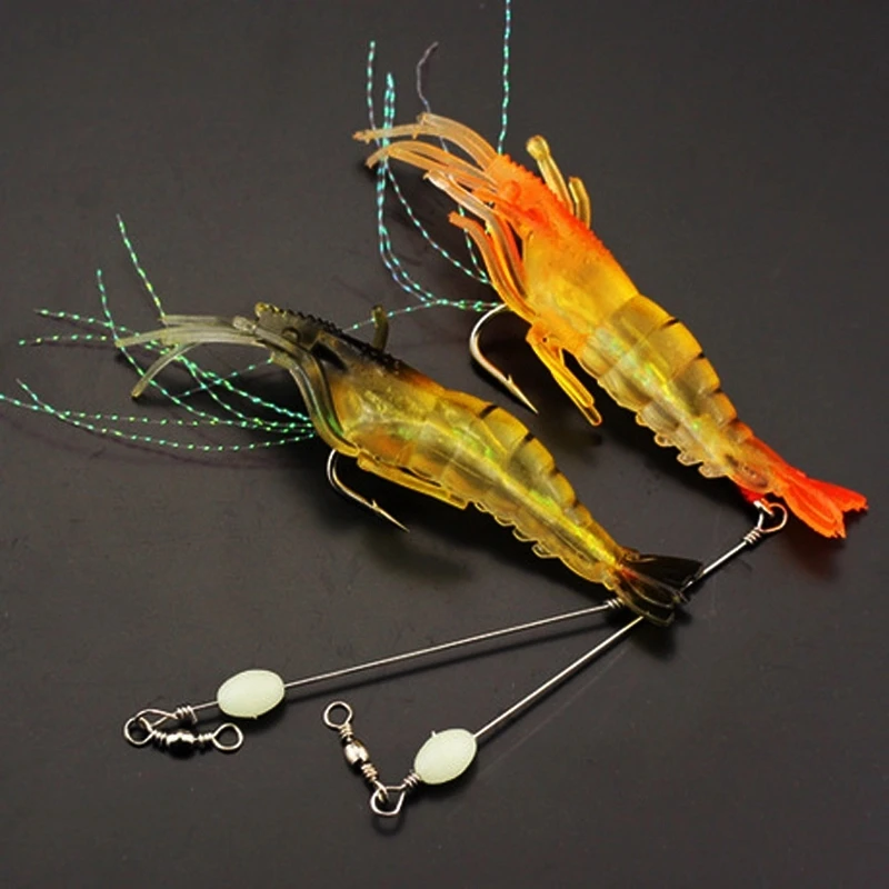 3PCS 9.5cm 6g Realistic Artificial Soft Shrimp Lure Hook with Leader Cord Trace Luminous Predator Fishing Baits | Спорт и