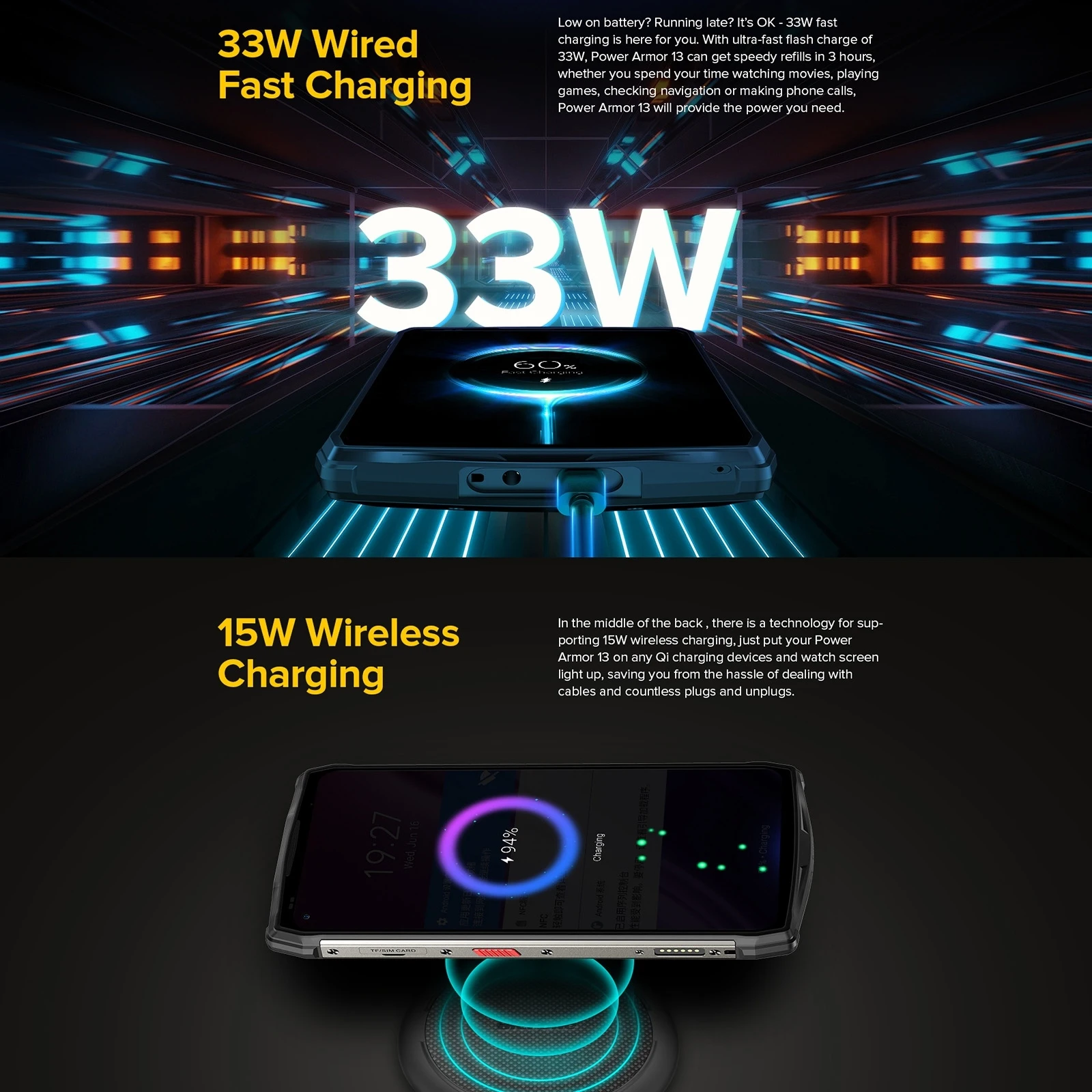 Tanie Osłona Ulefone 13 Wytrzymały Telefon Komórkowy Android 11 Helio G95 8GB + 256GB IP68 Wersja Globalna Smartphone 13200mAh Bateria 48MP Camera