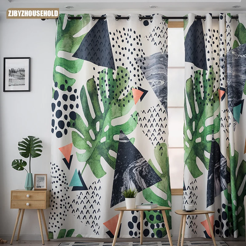 

Modern Minimalist Northern European-Style Back of Turtle Japanese Banana Leaf Printed Curtains for Living Dining Room Bedroom.