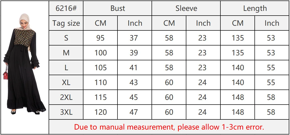 

Donsignet Muslim Dress Middle East Trumpet Sleeve Sequin Embroidered Chiffon Stitched Robe Dress Abaya Dubai Muslim Fashion