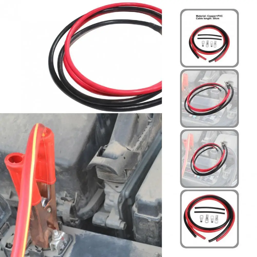 

2Pcs Connection Cable Easy to Use Practical Stable Conductivity Black Red Car Battery Booster Power Wire for SUV