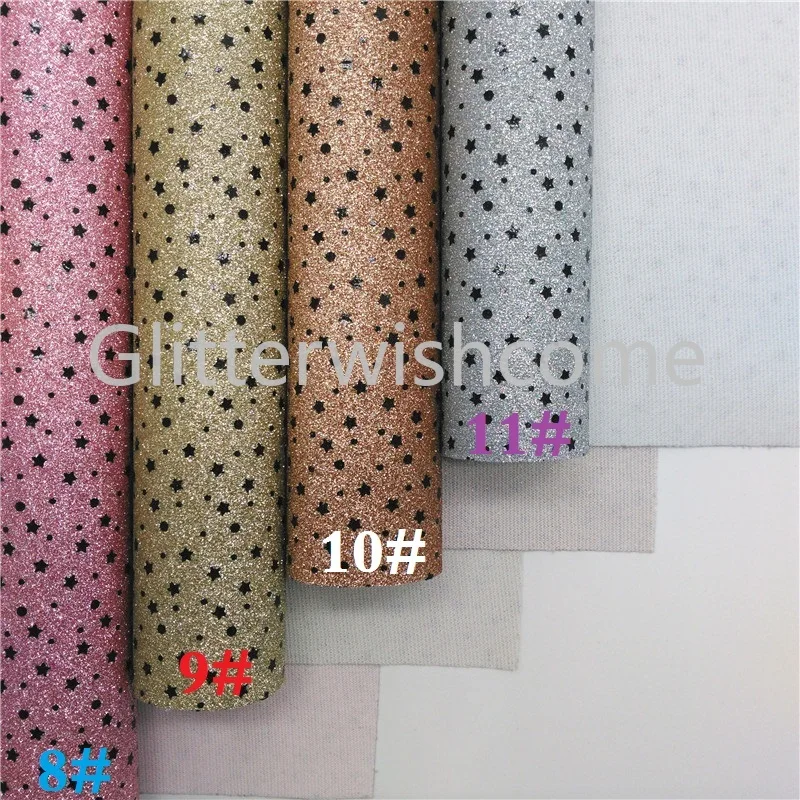 Glitterwishcome 21X29 см A4 Размер звезды блеск с принтом ткани, блестящие кожаные листы, кожа ткань винил для бантов, GM485A