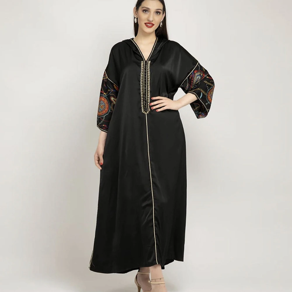 Длинное женское платье Djellaba, черная Abaya, женское платье в мусульманском стиле, Индийском, арабском, мусульманском стиле, женское платье