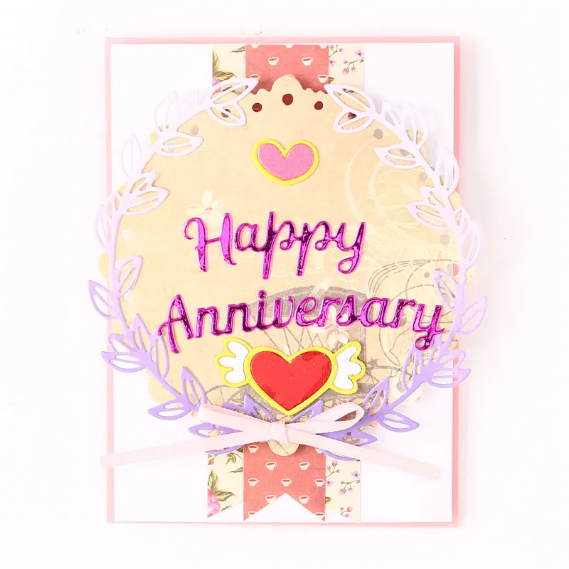 Eastshape Happy Anniversary Word Dies Love Metal Cutting for Card Making Scrapbooking Embossing Stencil Wreath Leaver | Дом и сад