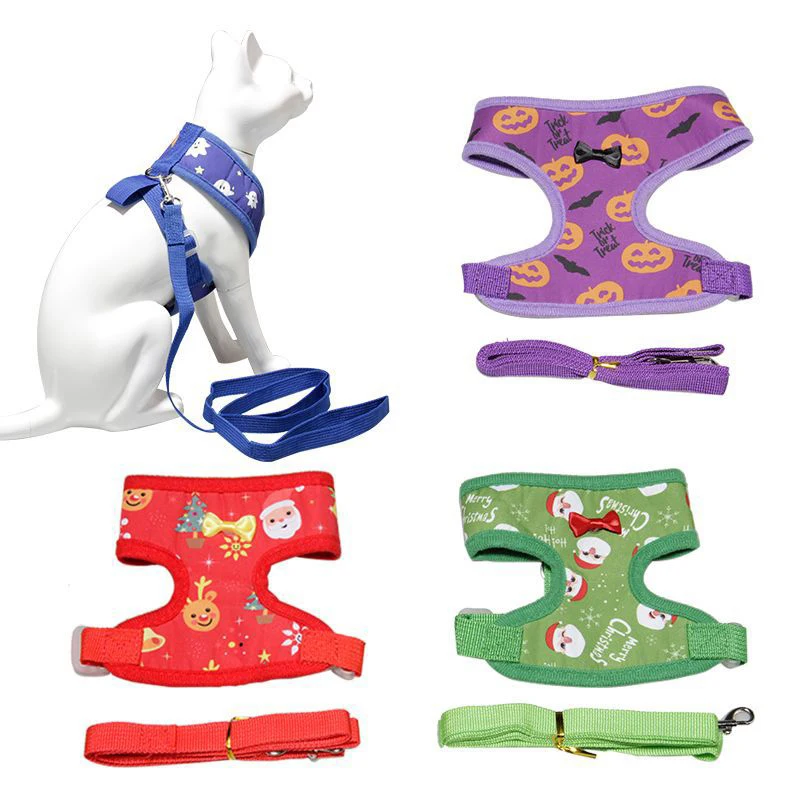 

Рождественский жилет для домашних животных, комплект шлейки, регулируемый Воздухопроницаемый Сетчатый жилет для собак с поводком, куриный ...