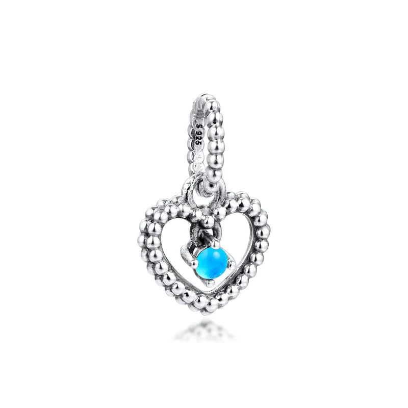 

Fits Pandora Bracelet Charms Original 925 Sterling Silver Aqua Blue Beaded Heart Dangle Beads Women DIY Jewelry Making Kralen