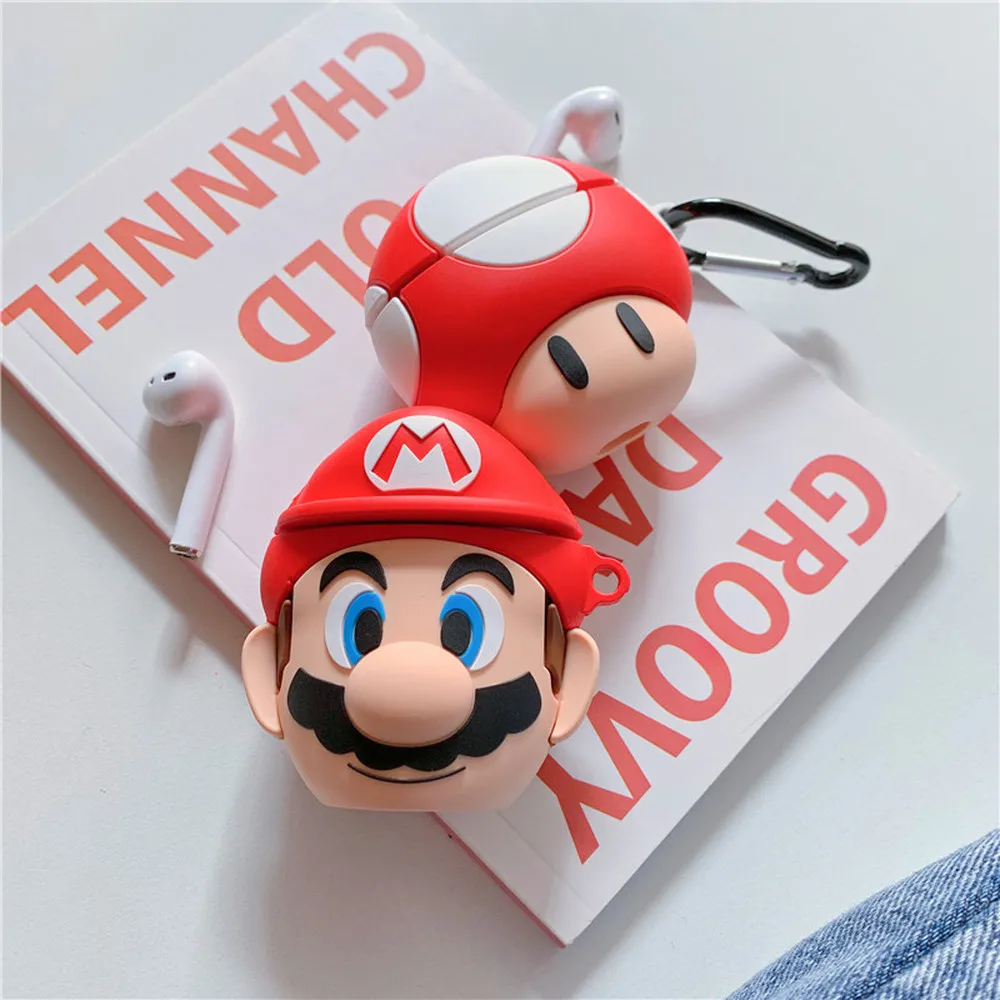 3D Силиконовый мультяшный Забавный чехол Супер Марио Bros для AirPods 1 2 Чехол