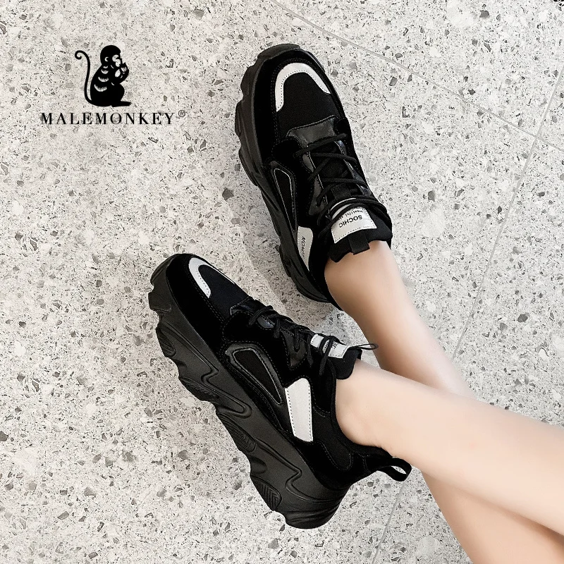 Женские кроссовки Повседневная прогулочная обувь на плоской подошве черные